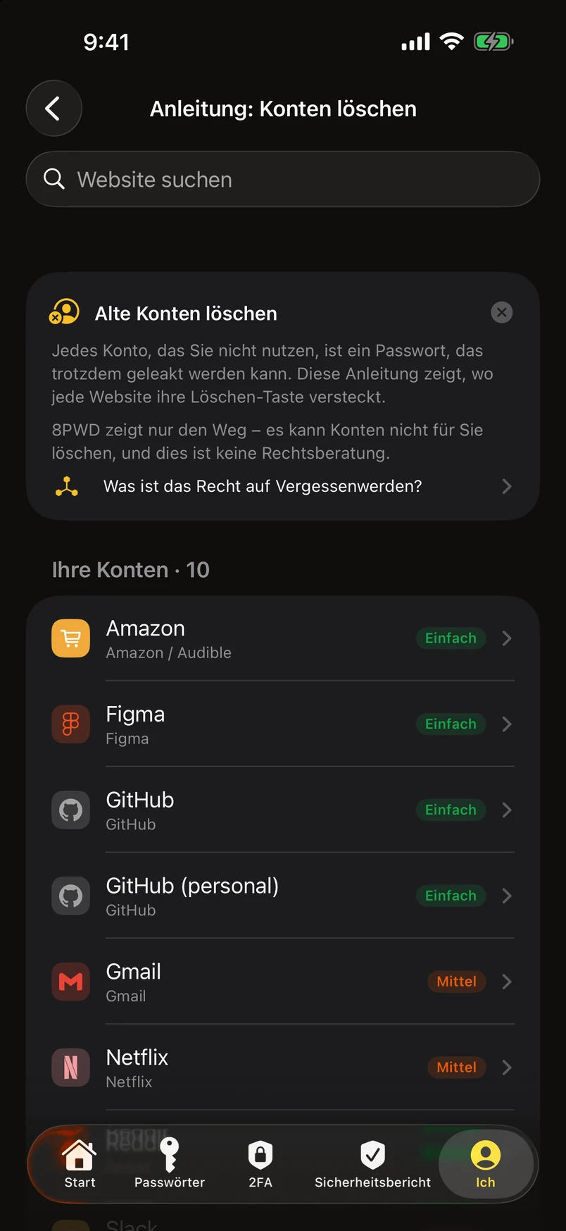 Alte Konten löschen