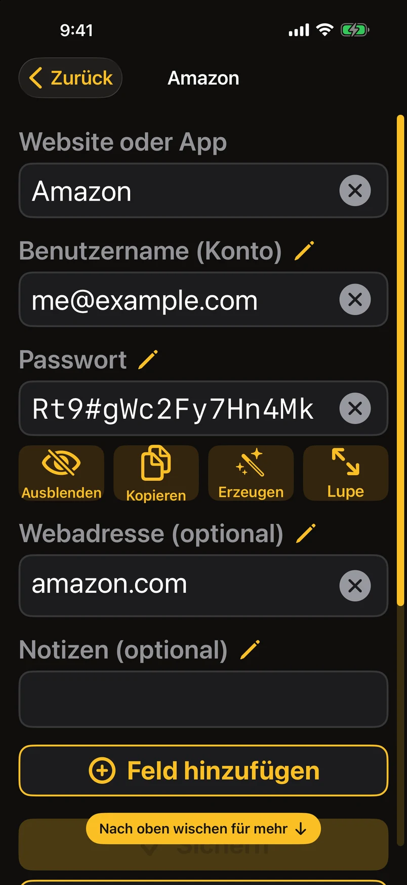 Einfacher Modus: ein Passwort, ein Bildschirm