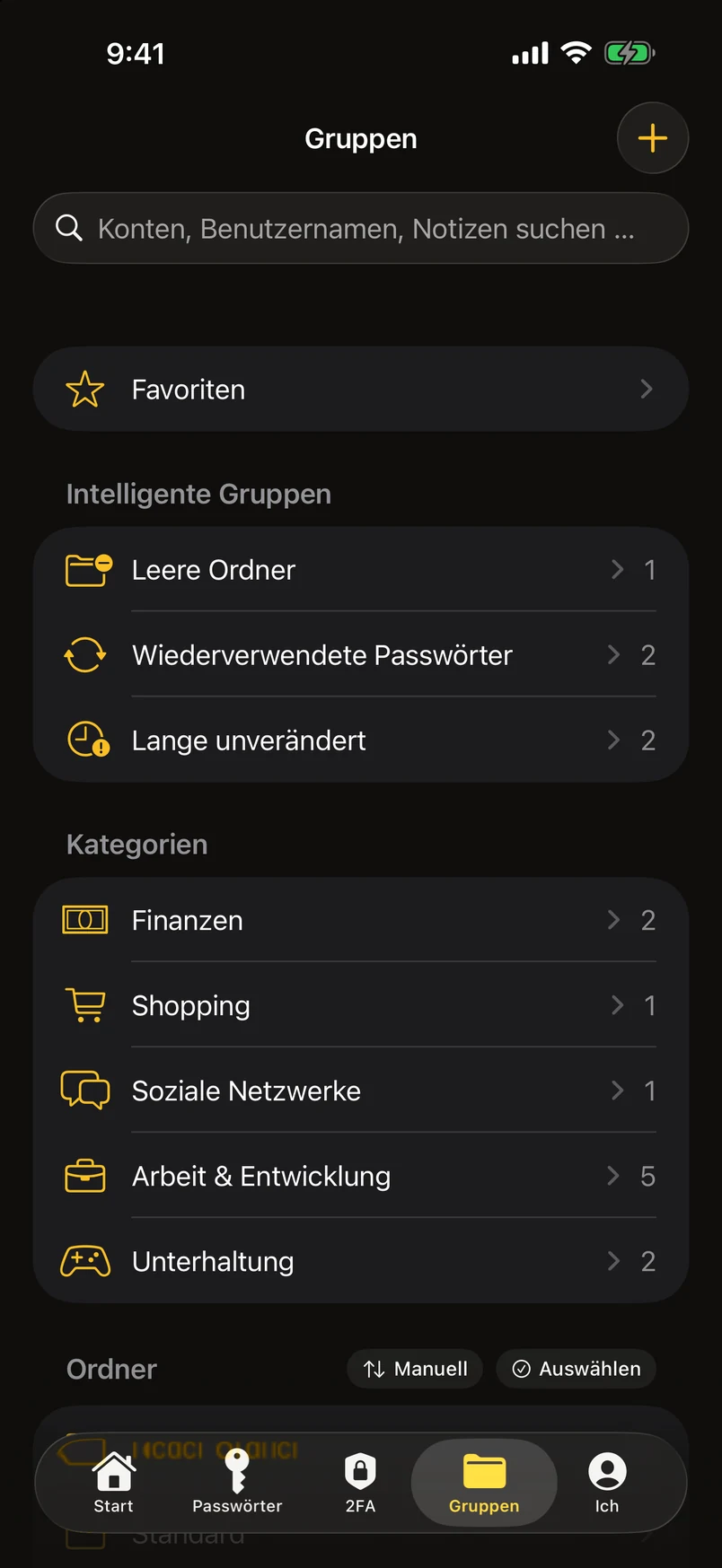 Ordner, Tags und intelligente Gruppen