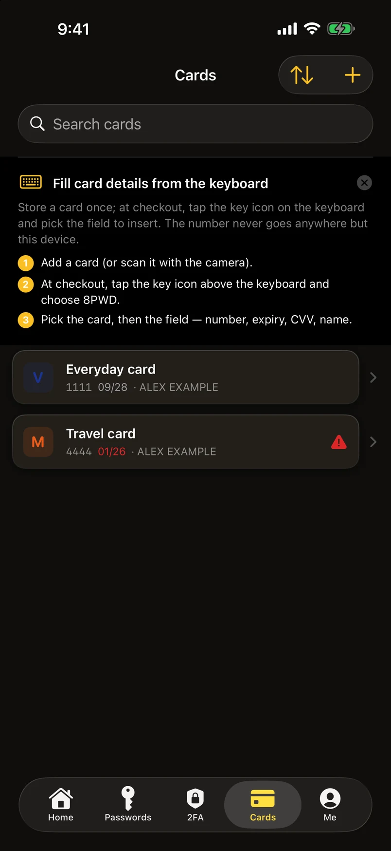 Bank cards: scan, check, fill from the keyboard
