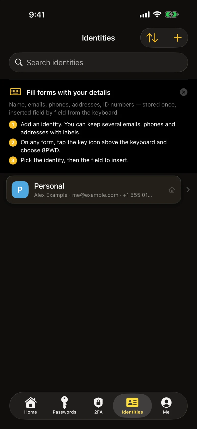 Identities: several emails, phones, addresses and documents