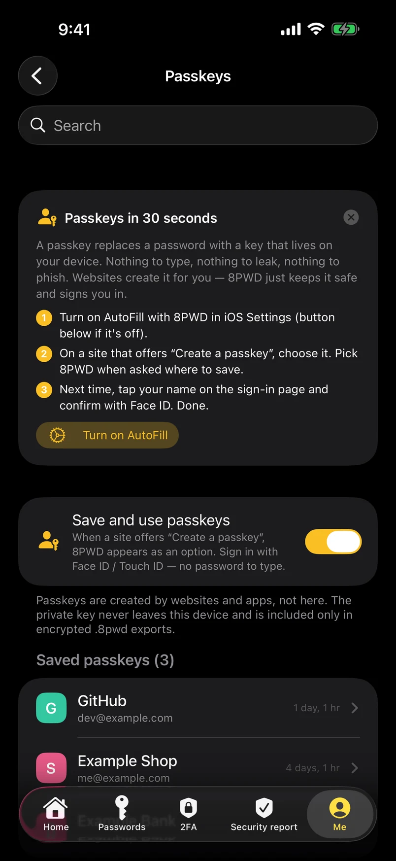 Passkeys: created here, kept here