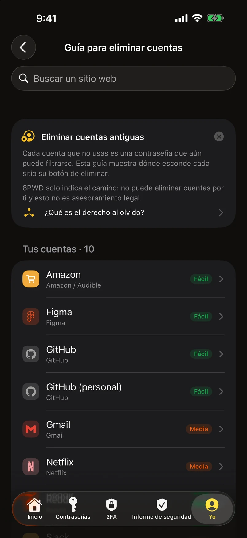 Eliminar cuentas antiguas