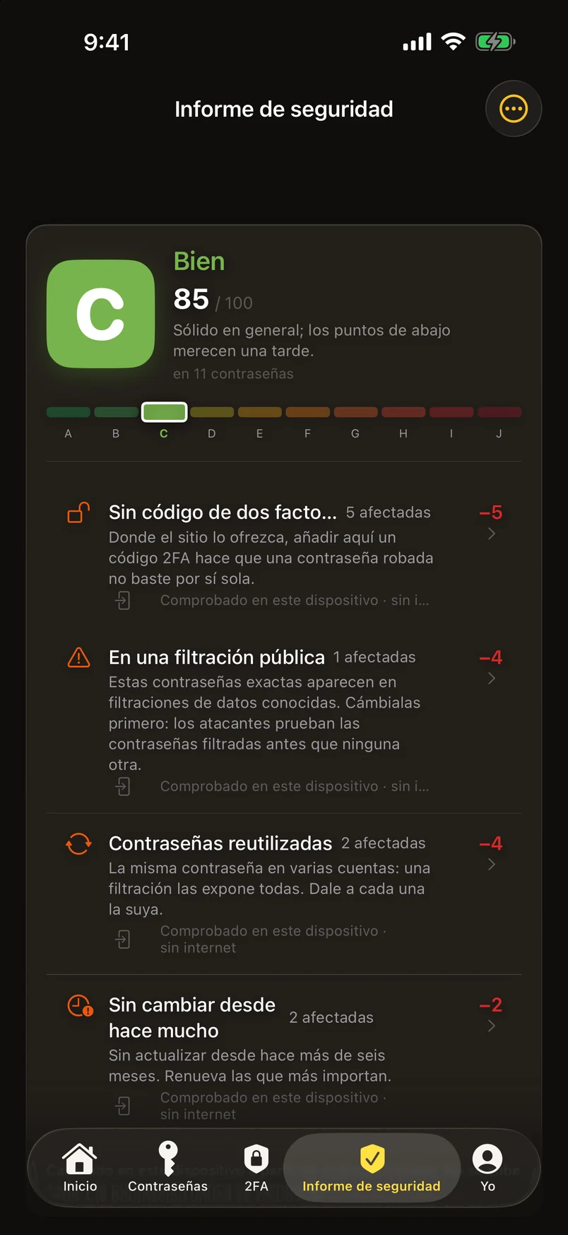 La puntuación de seguridad