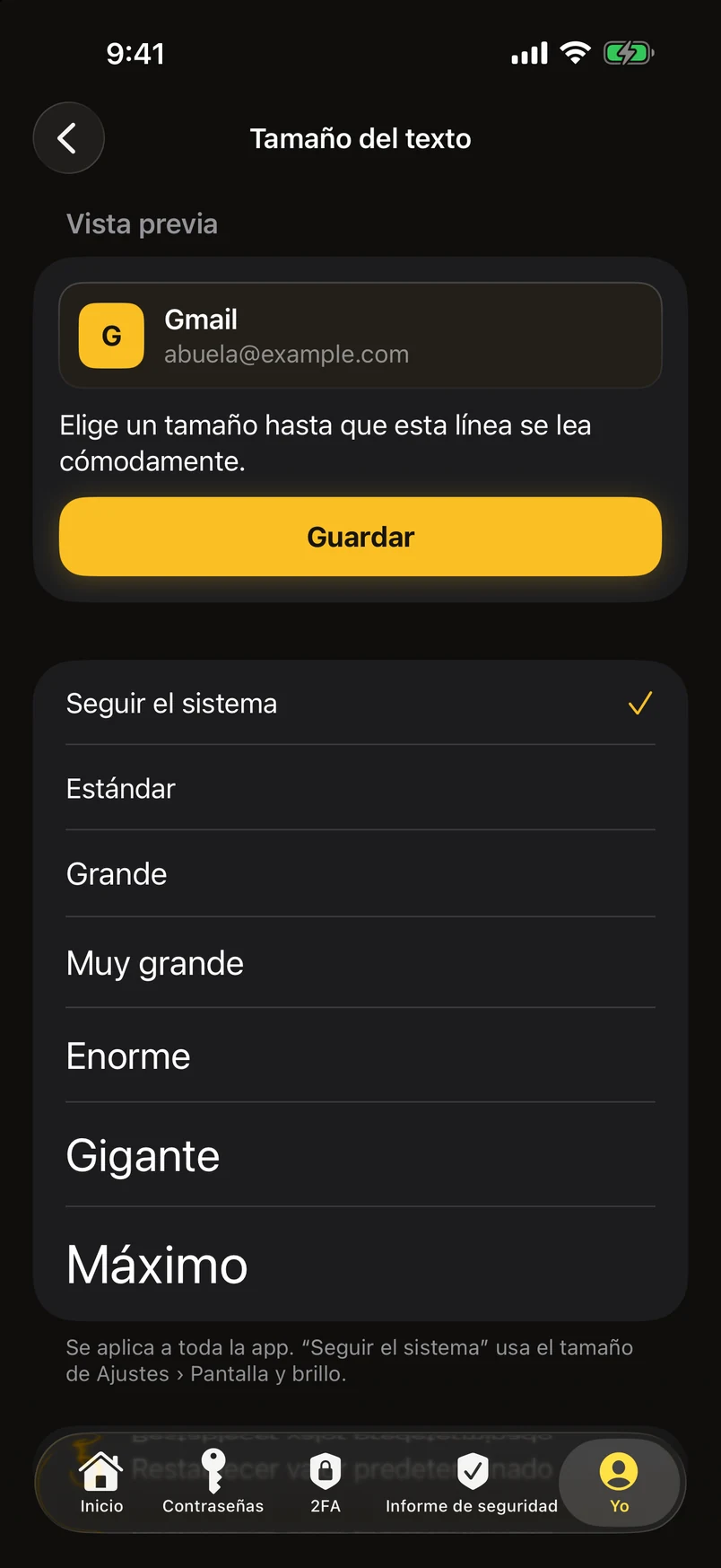 Tamaño del texto para toda la app