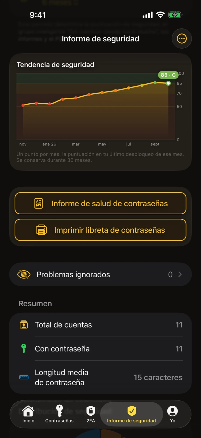 La tendencia de seguridad, con los dos botones de destacados