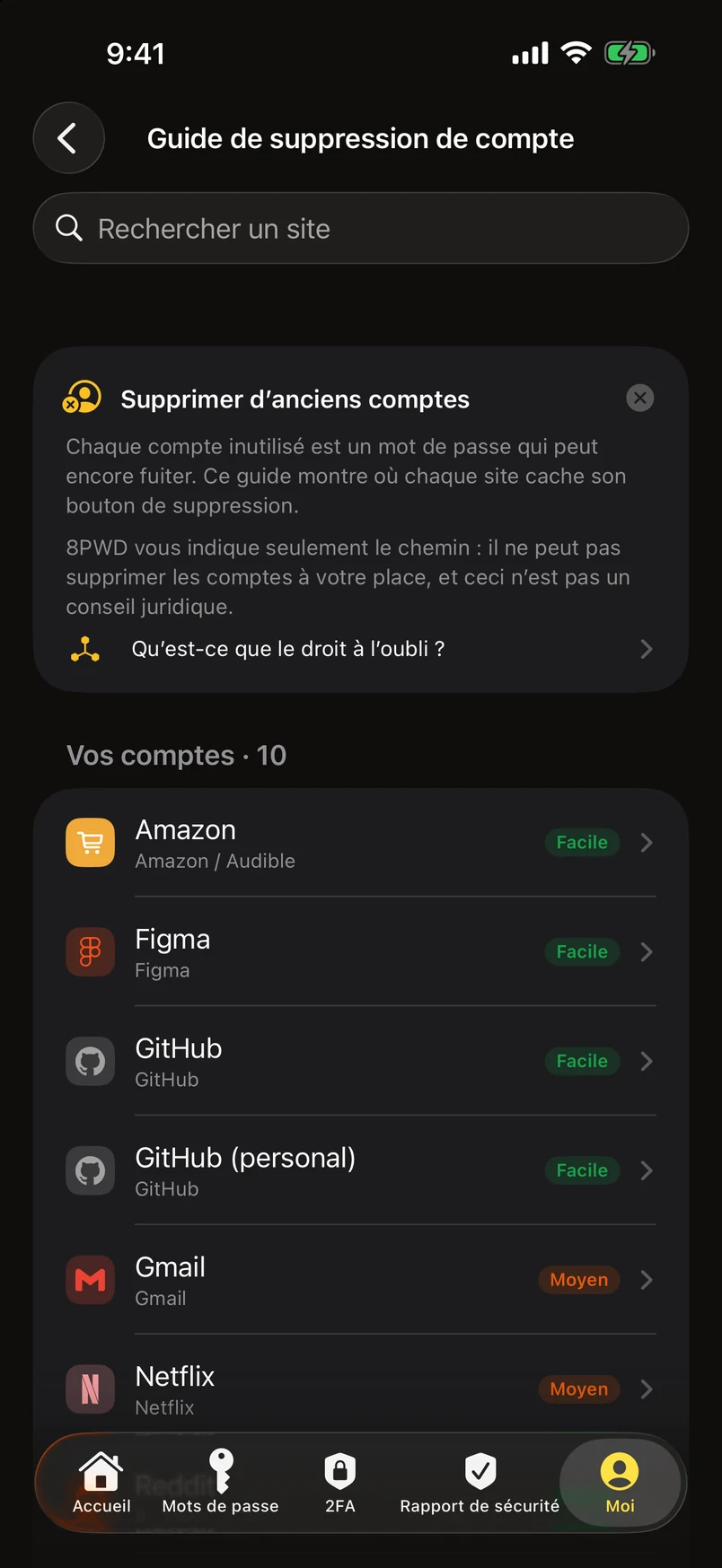 Supprimer les anciens comptes