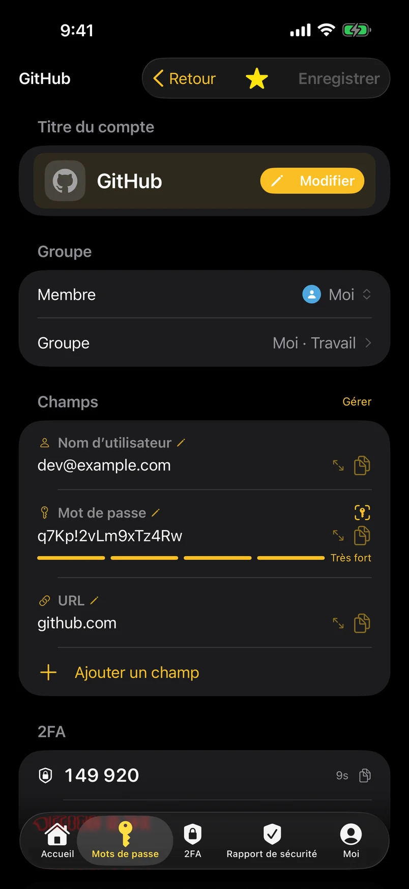 Détail : membre, groupe, chaque titre de champ modifiable