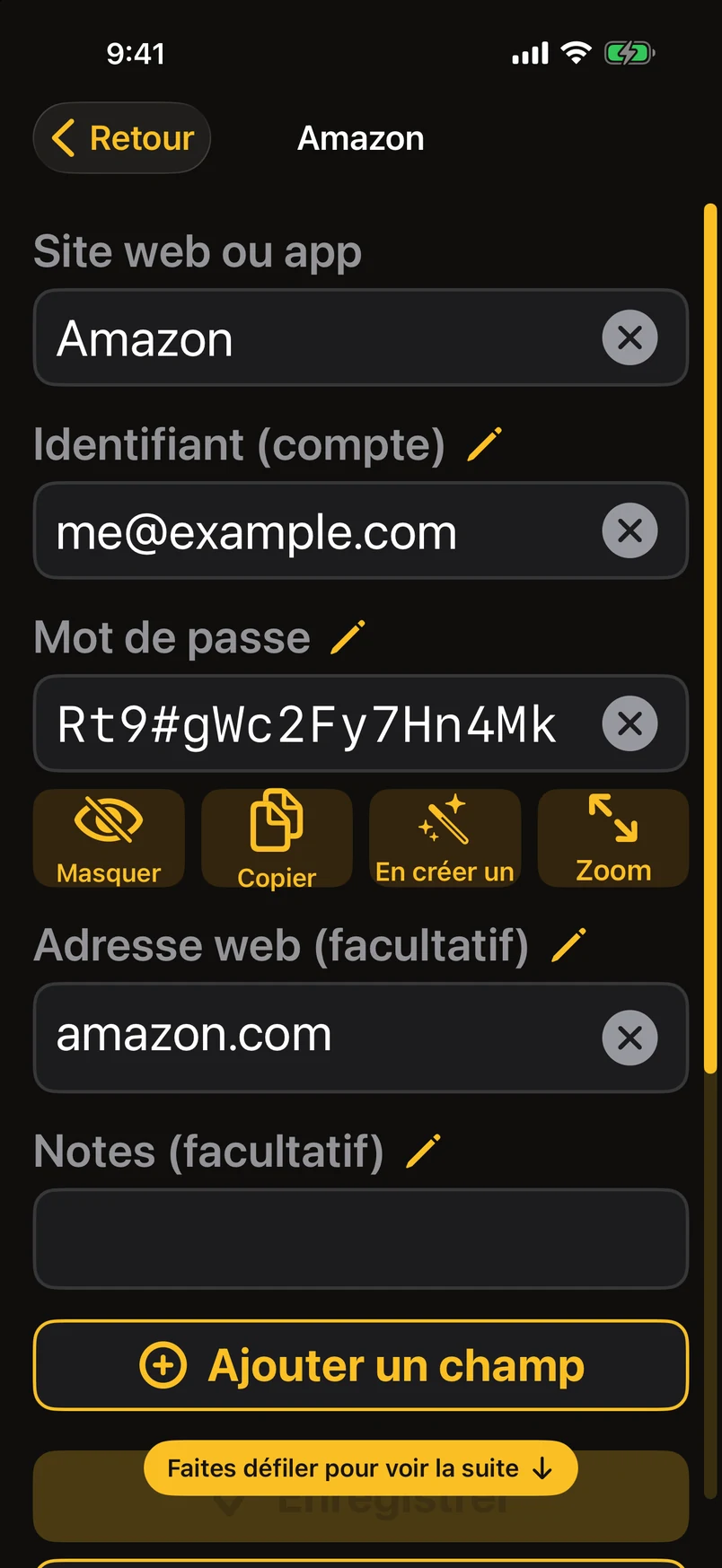 Mode simple : un mot de passe, un écran