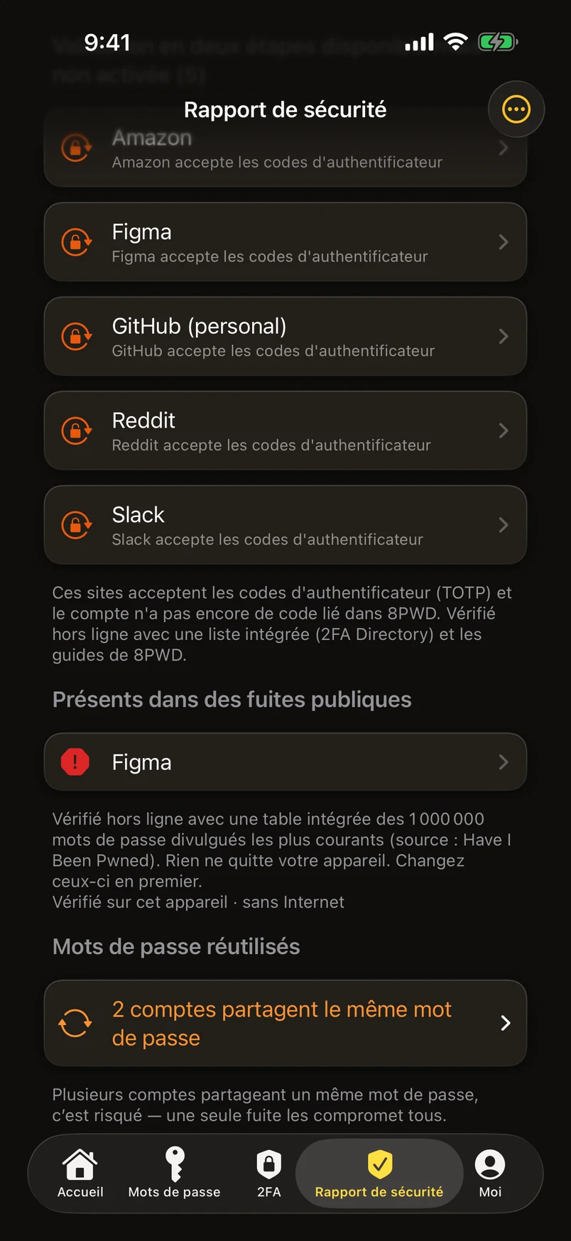 Mots de passe divulgués, comparés à un million — hors ligne