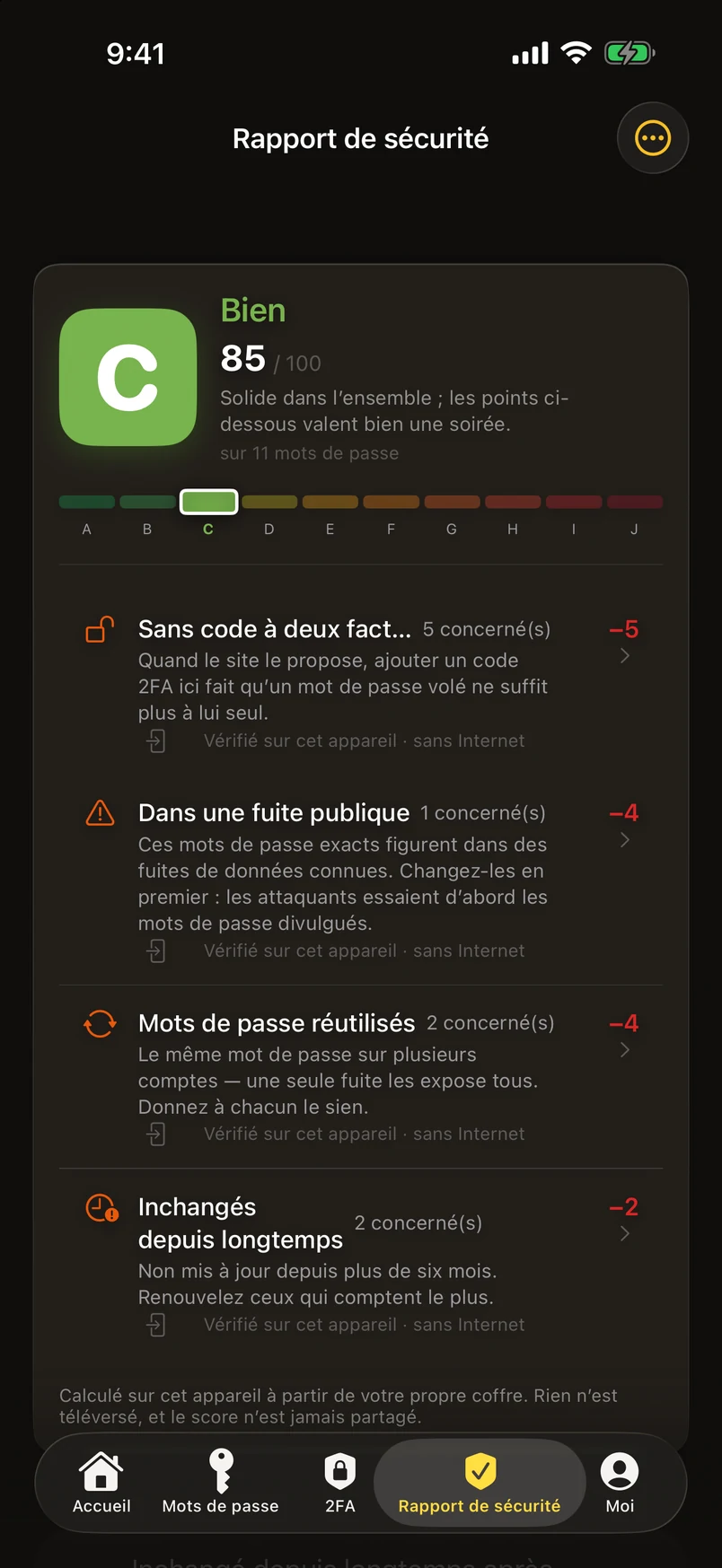Le score de sécurité