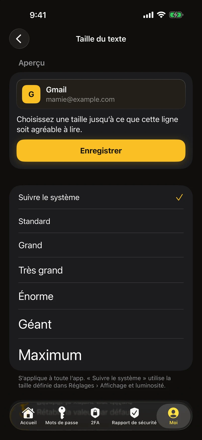Taille du texte pour toute l’app