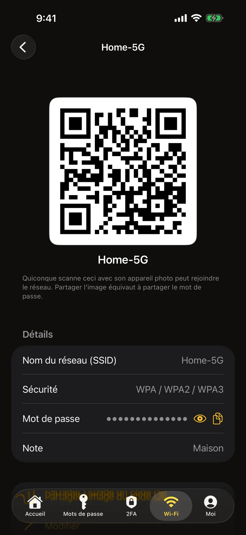 Un code QR par réseau — on scanne, on est connecté