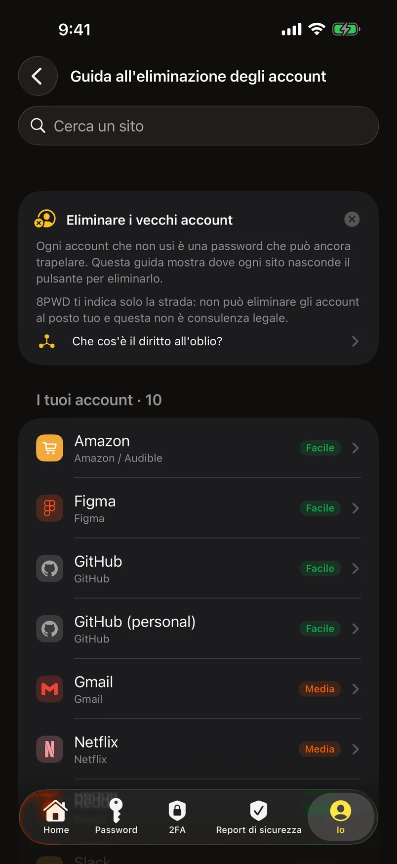 Eliminare i vecchi account