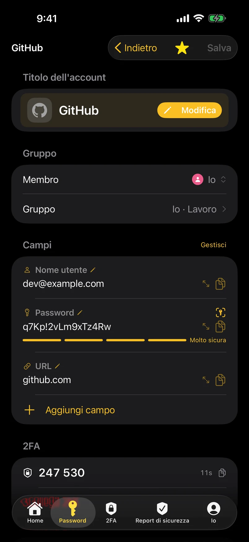 Dettaglio: membro, gruppo, ogni titolo di campo modificabile
