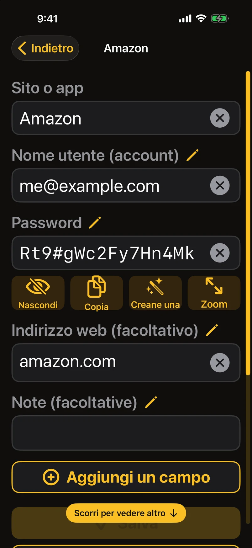 Modalità semplice: una password, una schermata