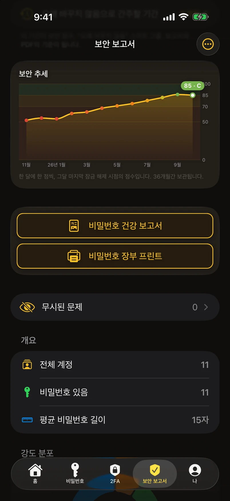 보안 추세와 두 개의 강조 버튼