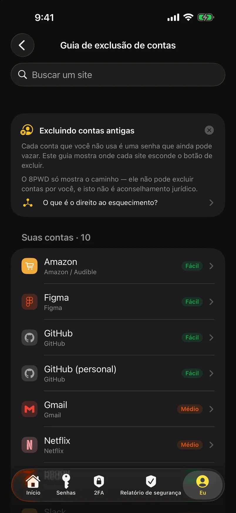 Excluindo contas antigas