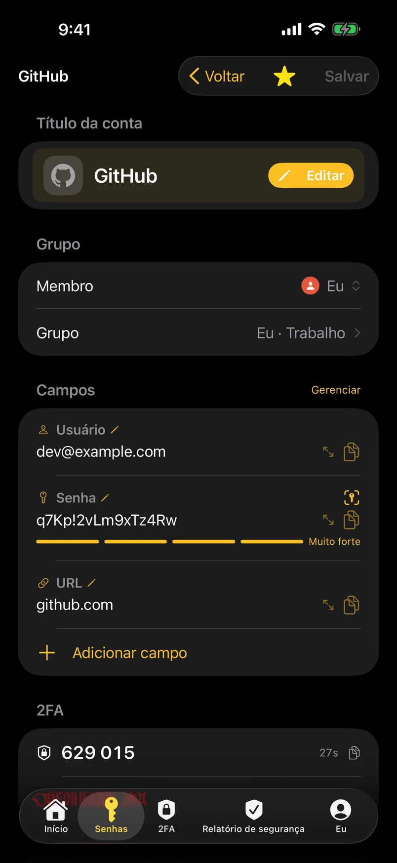 Detalhe: membro, grupo, todo título de campo editável