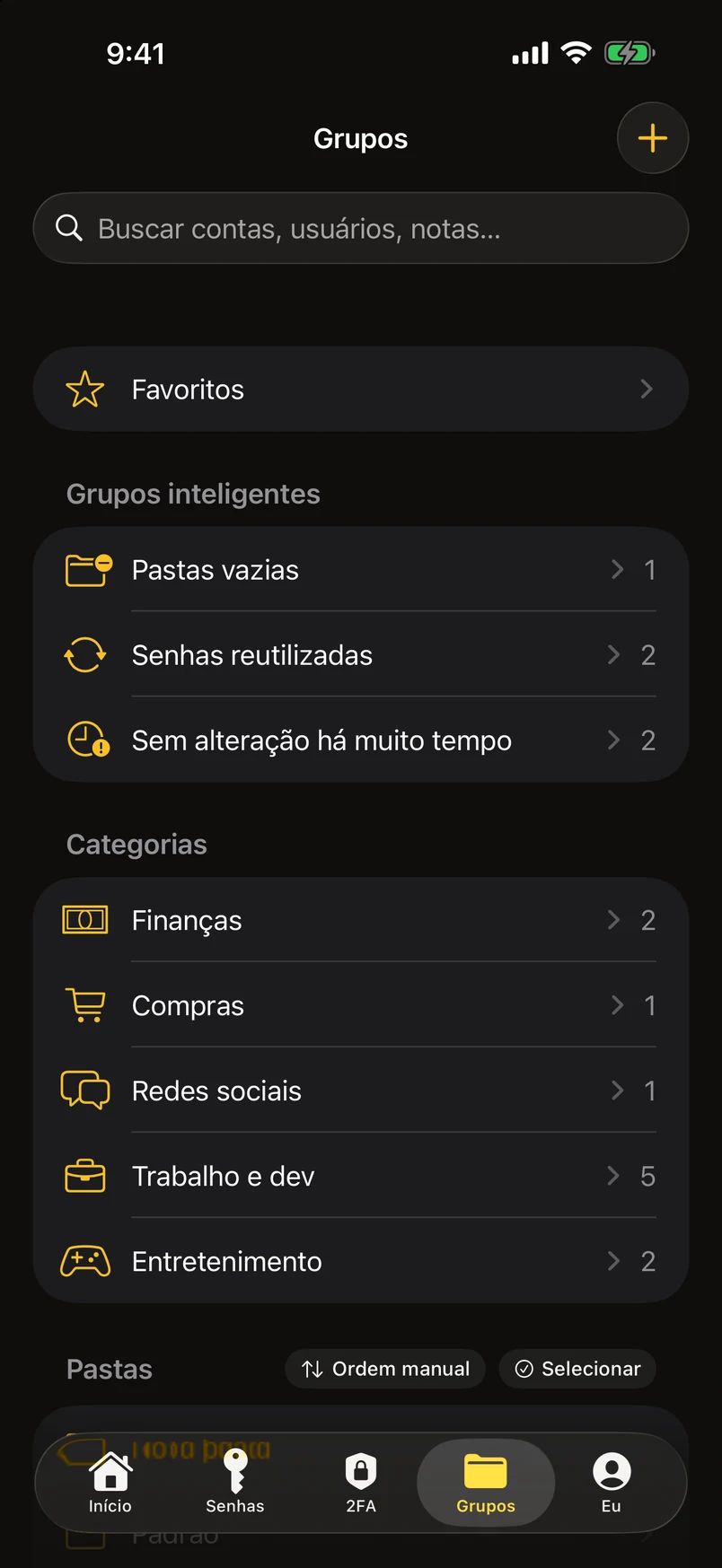 Pastas, etiquetas e grupos inteligentes