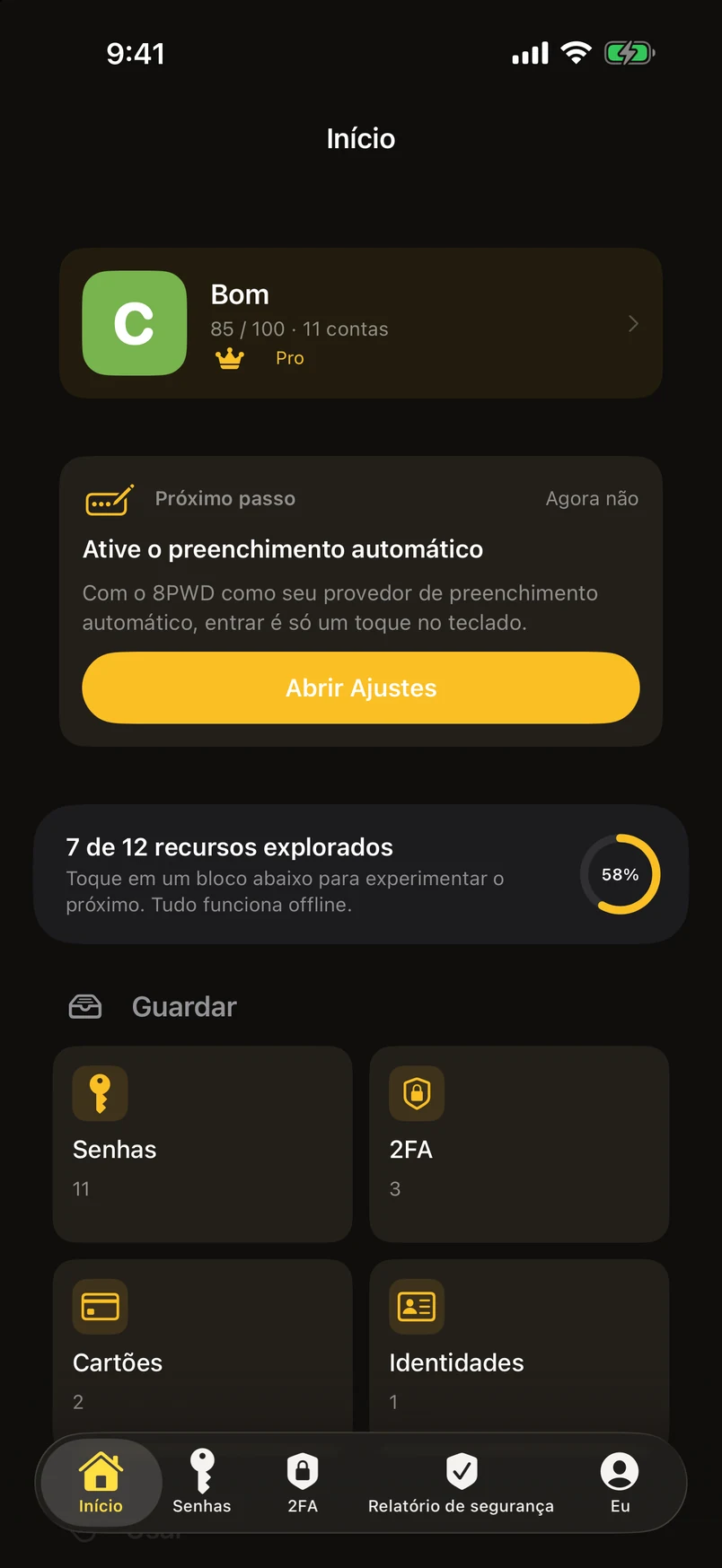 A aba Início