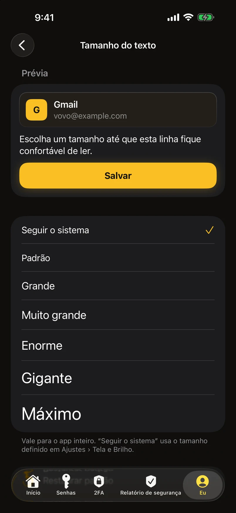 Tamanho do texto para o app inteiro