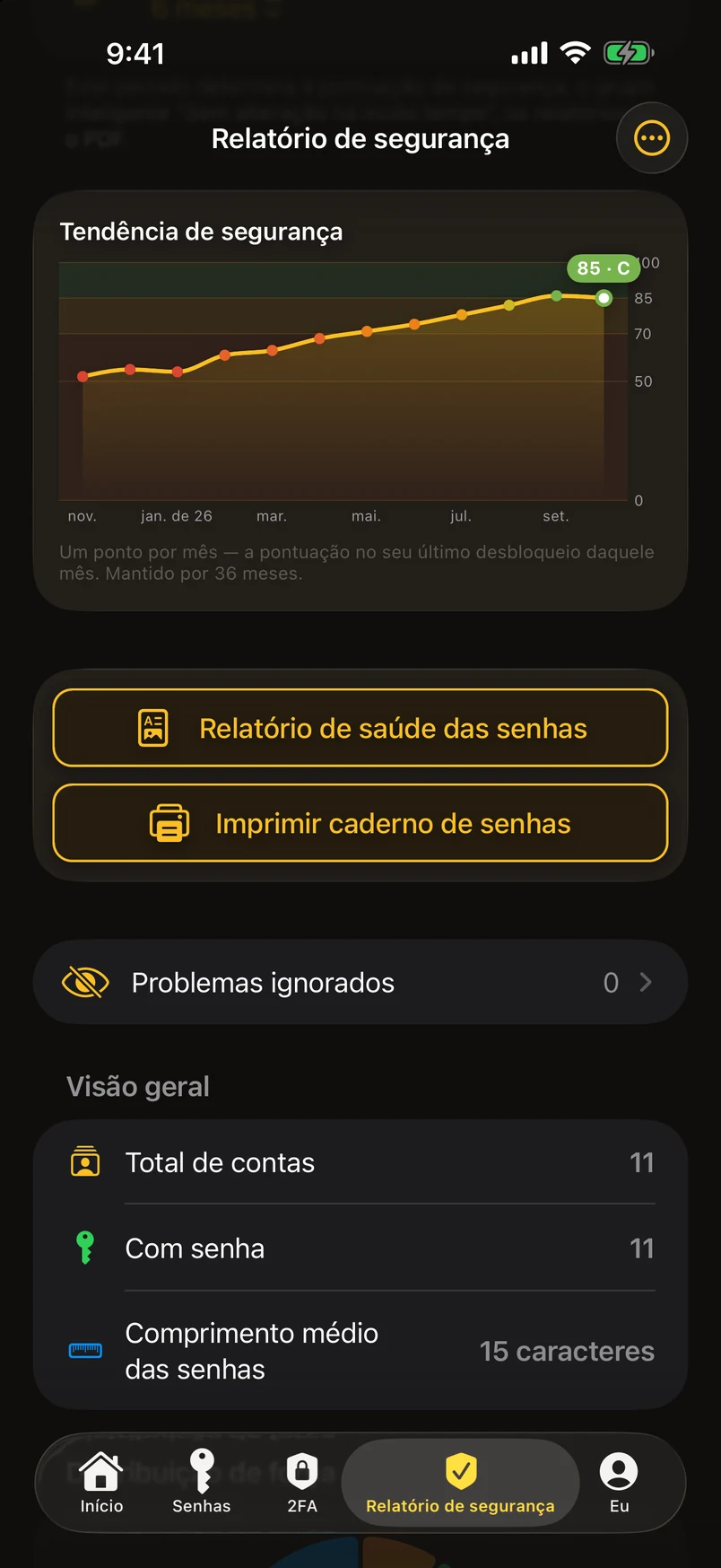 A tendência de segurança, com os dois botões de destaque