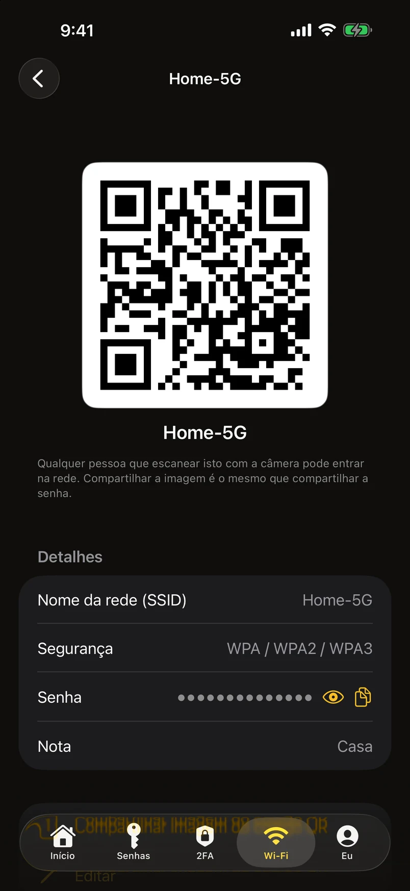 Um código QR por rede — escaneie e está conectado