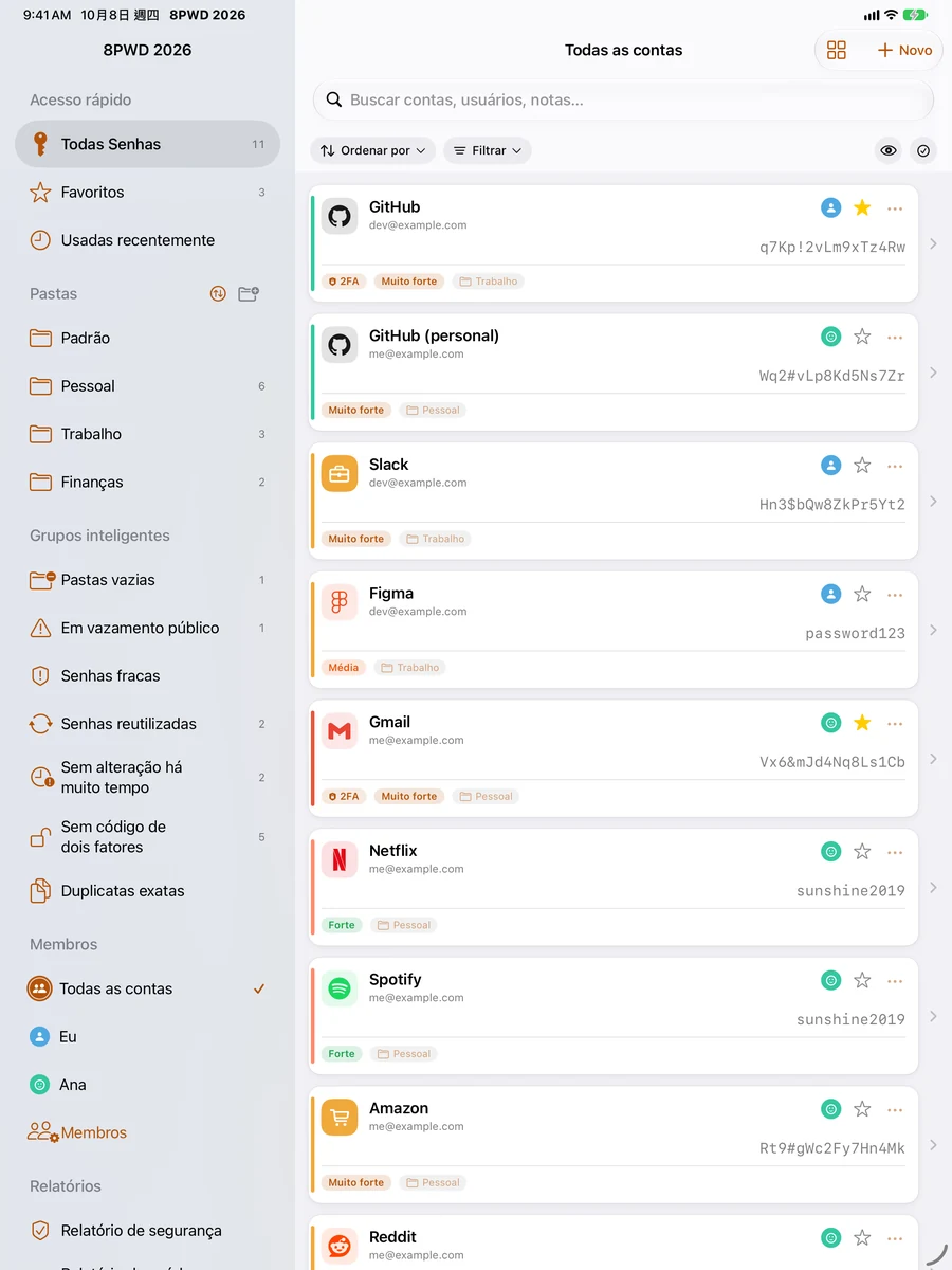 iPad: barra lateral e lista em duas colunas