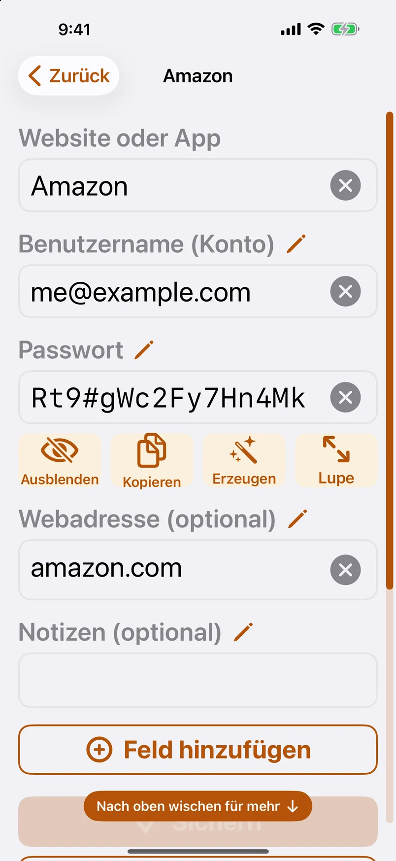 Einfacher Modus: ein Passwort, ein Bildschirm