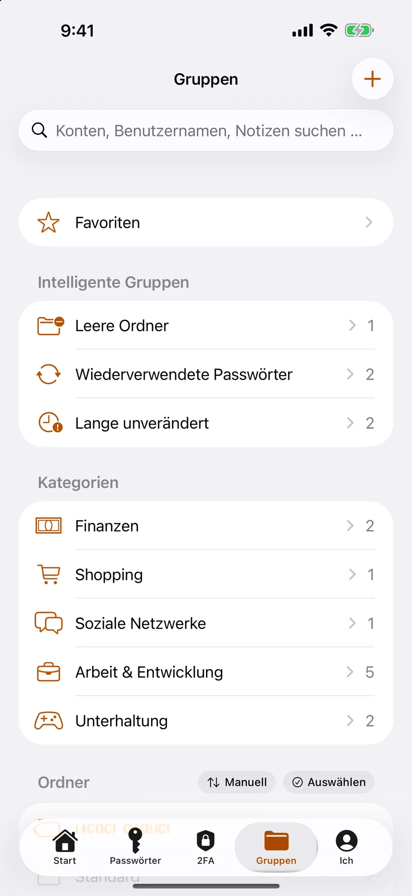 Ordner, Tags und intelligente Gruppen
