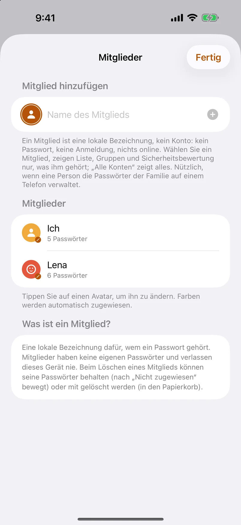 Mitglieder: eine Person, die ganze Familie