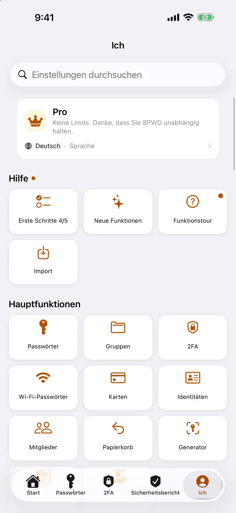Ich: jede Funktion in sechs Gruppen