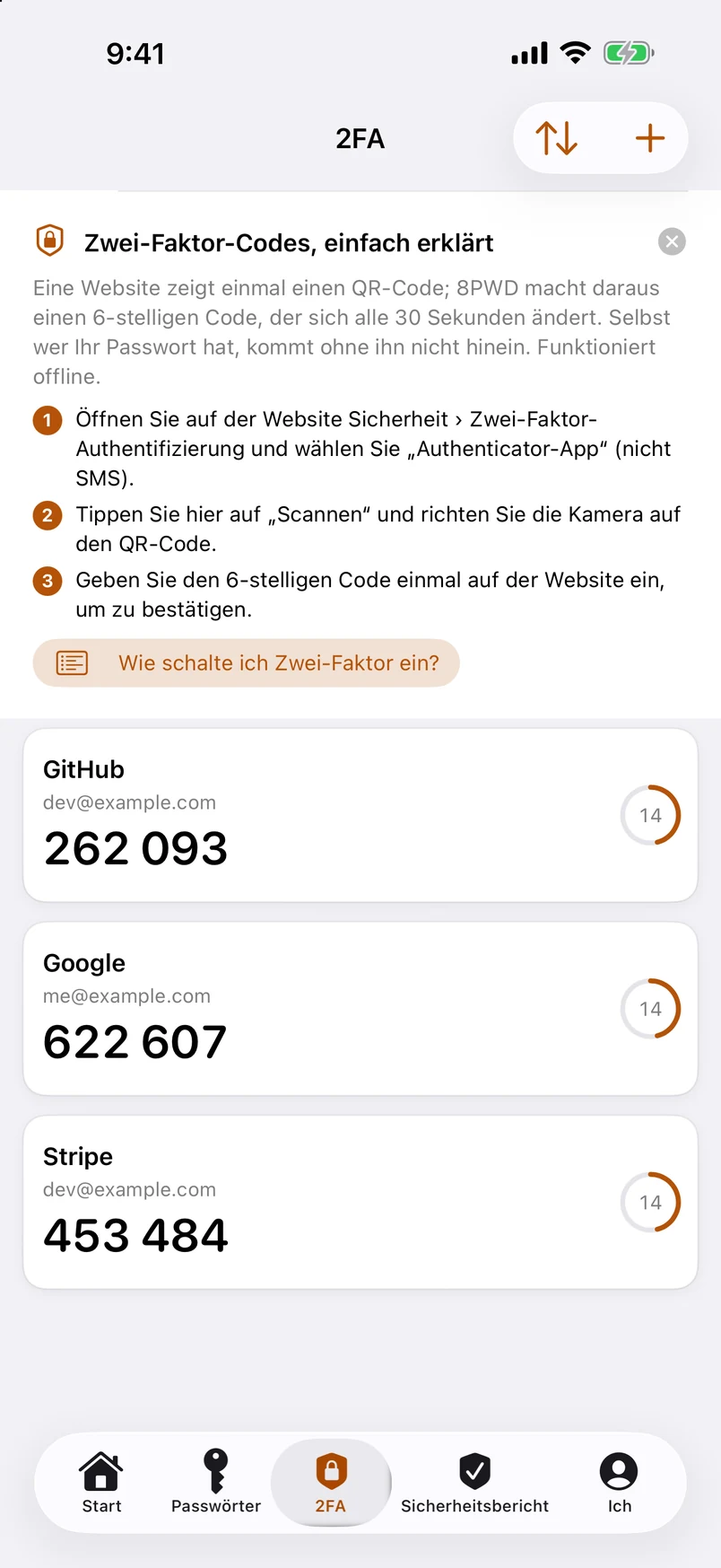 Zwei-Faktor-Codes, auf dem Gerät erzeugt