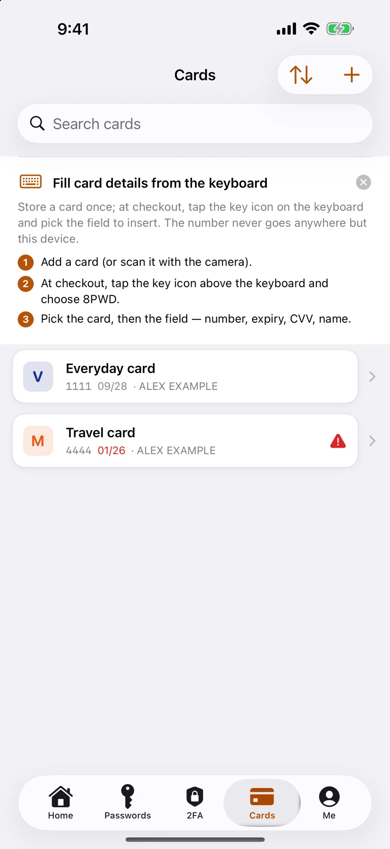 Bank cards: scan, check, fill from the keyboard