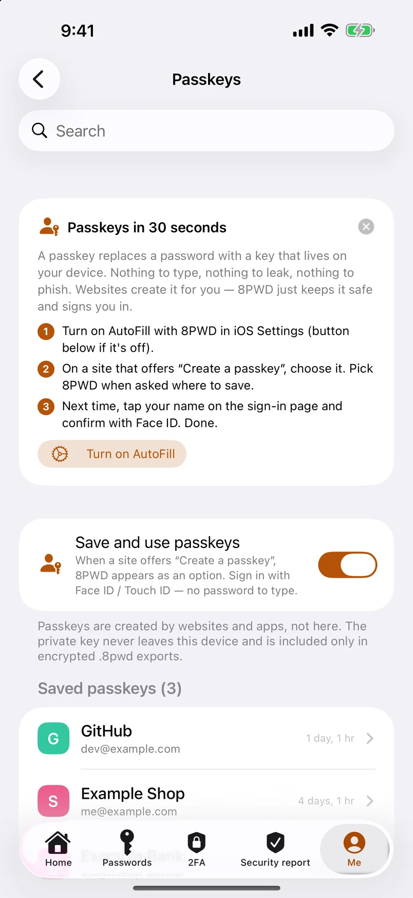 Passkeys: created here, kept here