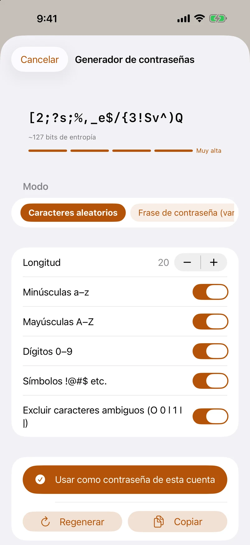 Cuatro tipos de contraseña generada