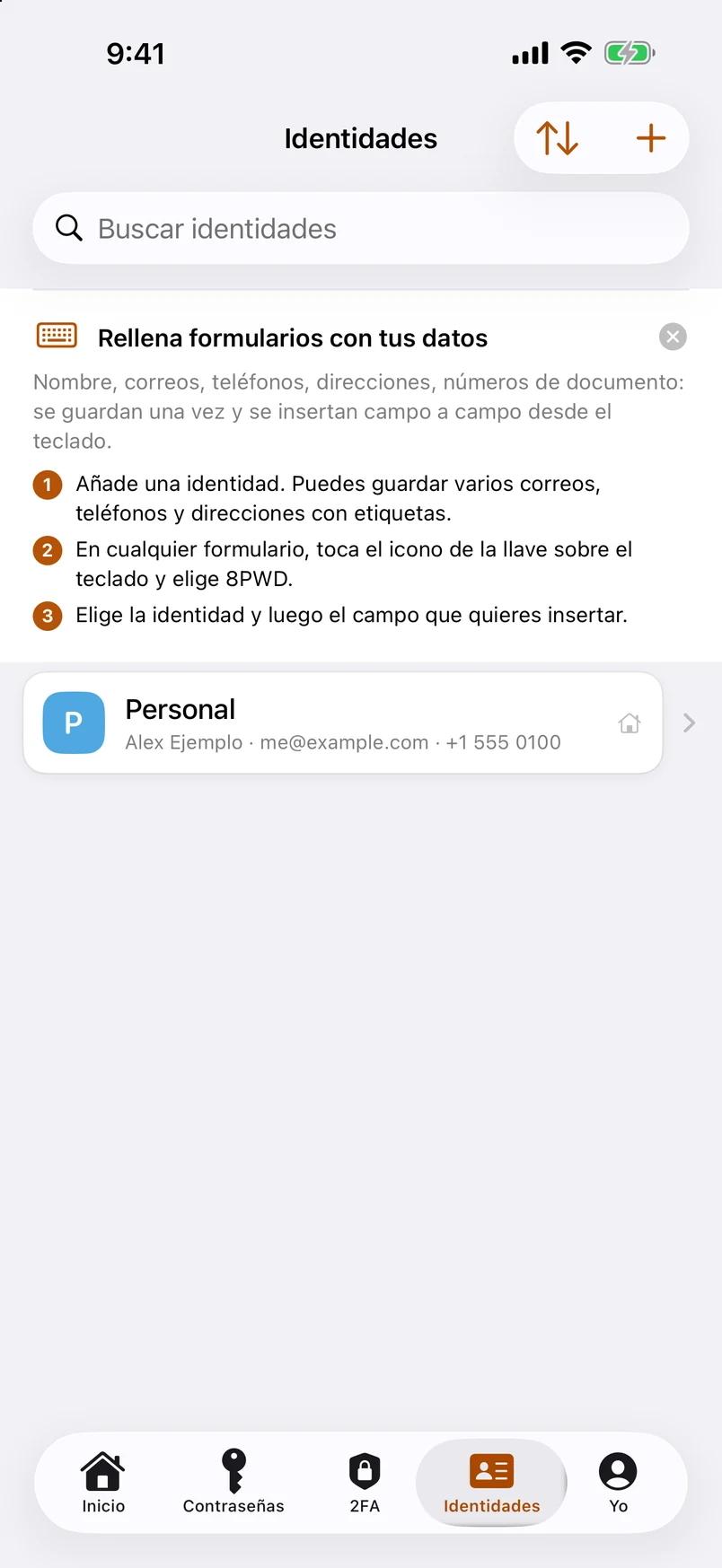 Identidades: varios correos, teléfonos, direcciones y documentos