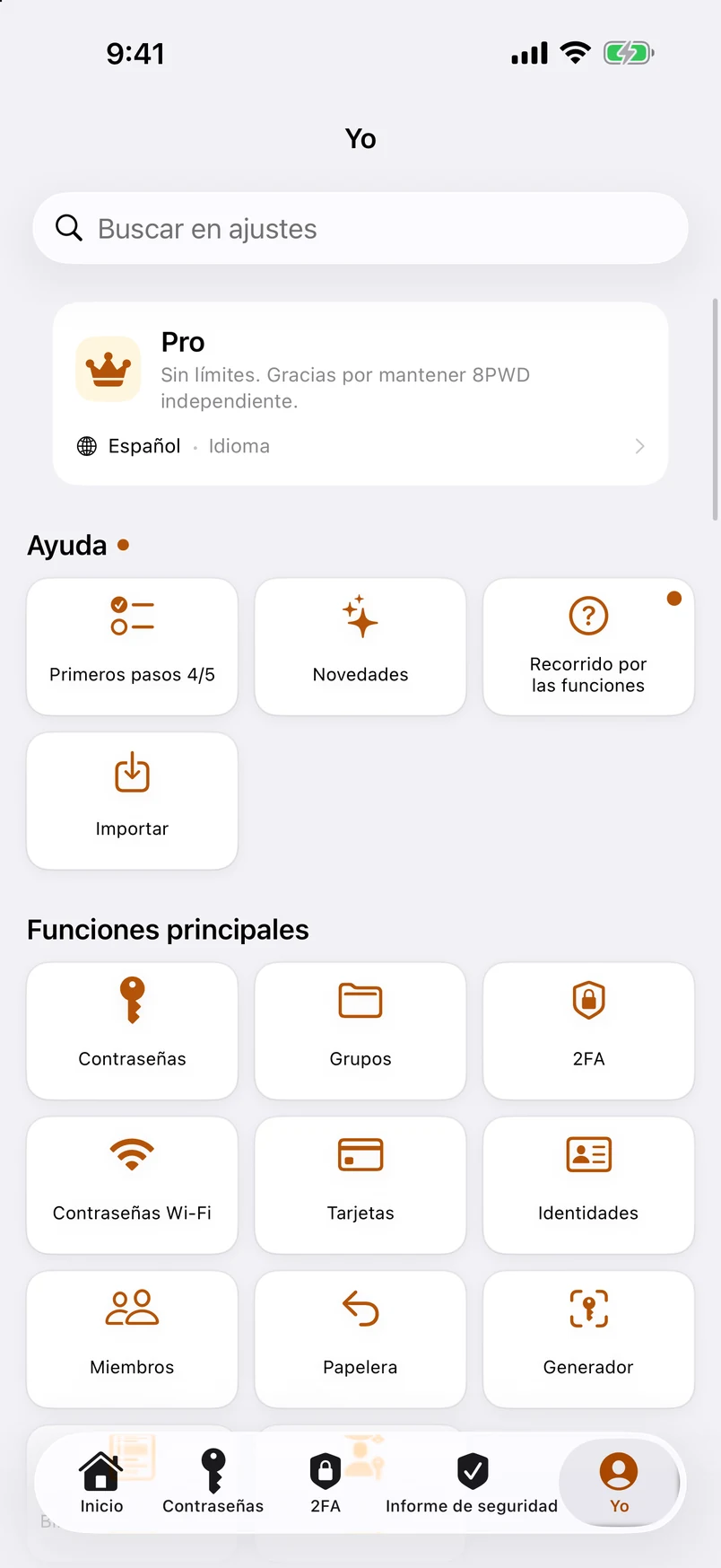 Yo: todas las funciones en seis grupos