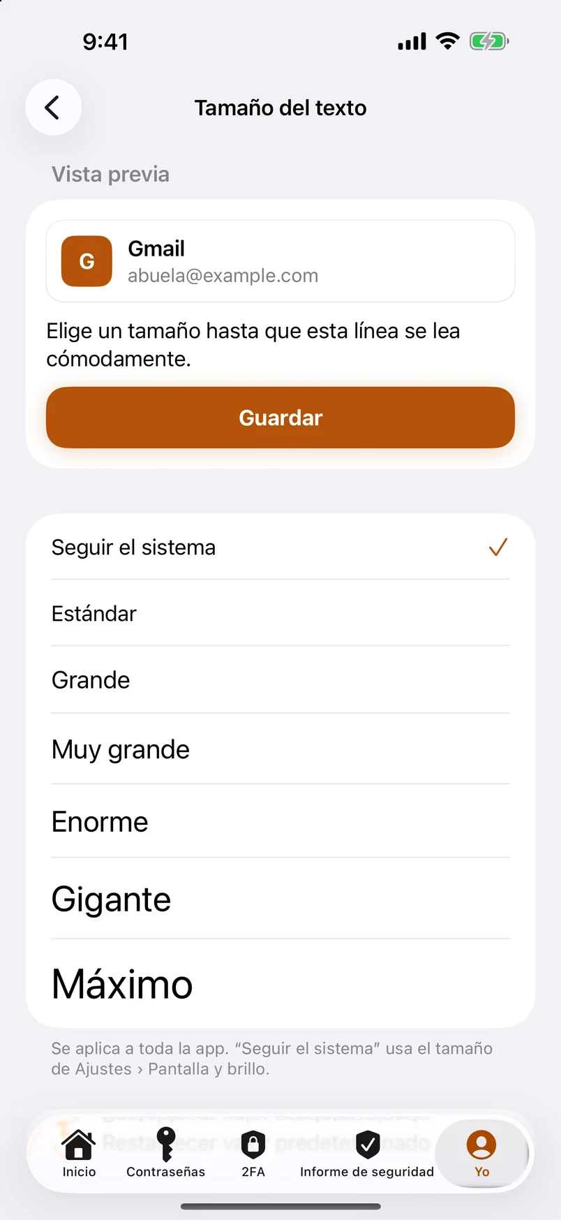 Tamaño del texto para toda la app