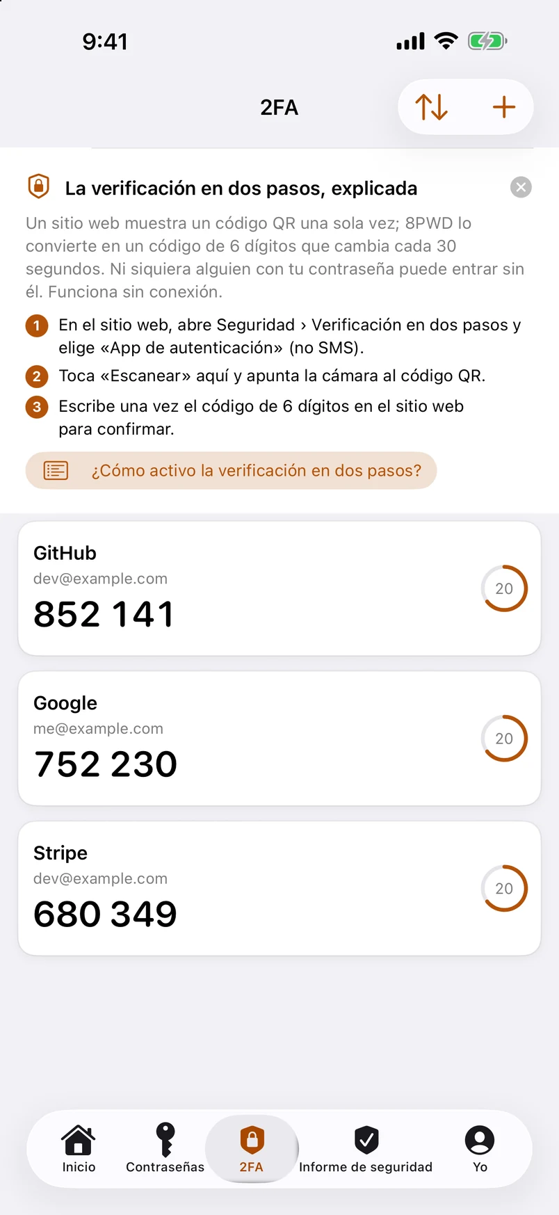 Códigos de dos factores, generados en el dispositivo