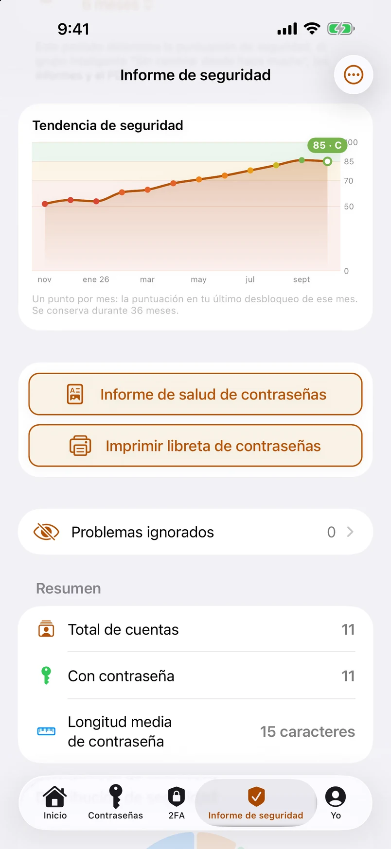 La tendencia de seguridad, con los dos botones de destacados