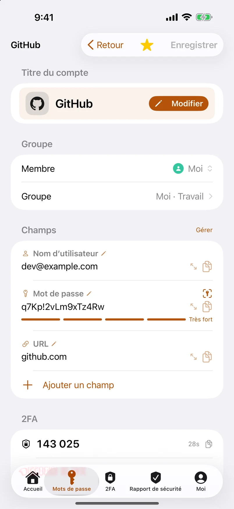 Détail : membre, groupe, chaque titre de champ modifiable