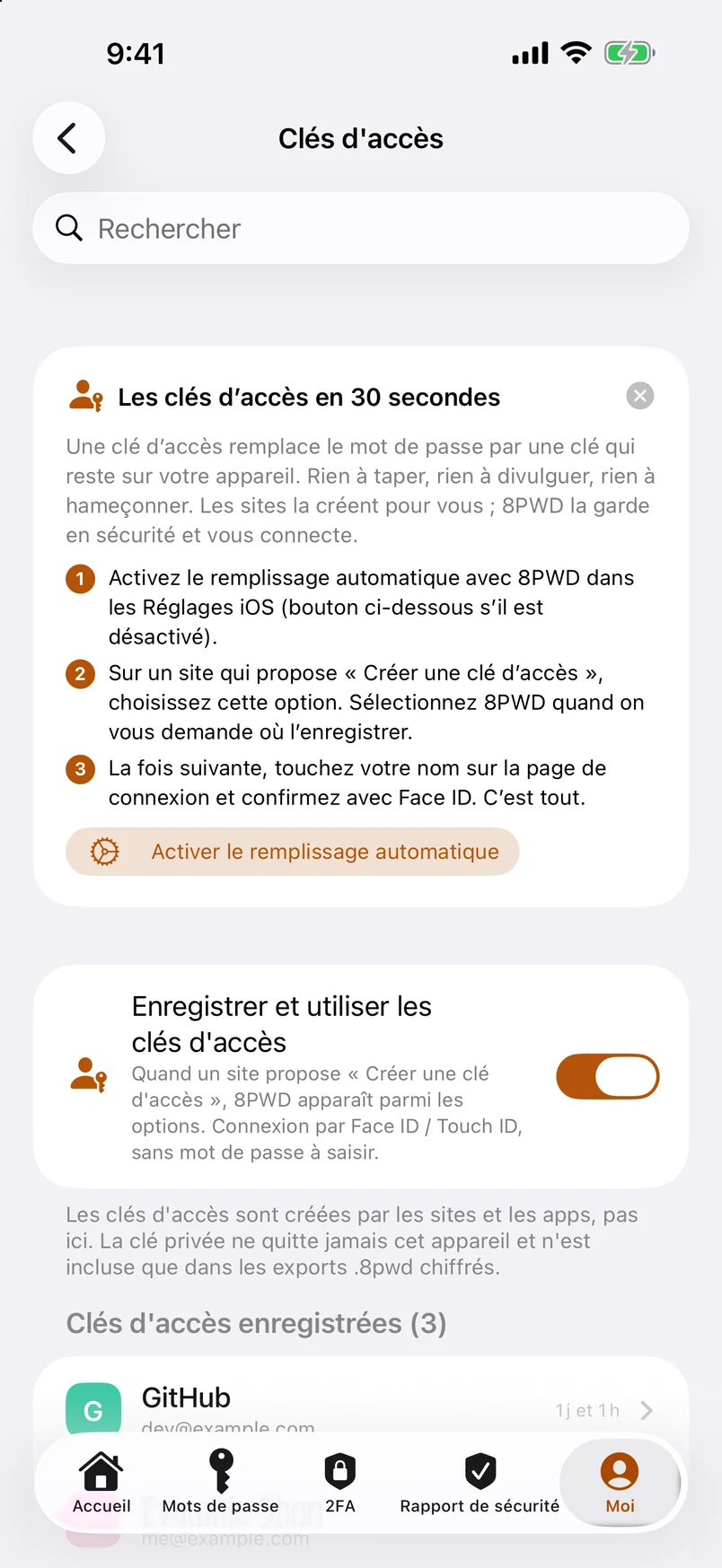 Clés d’accès : créées ici, gardées ici