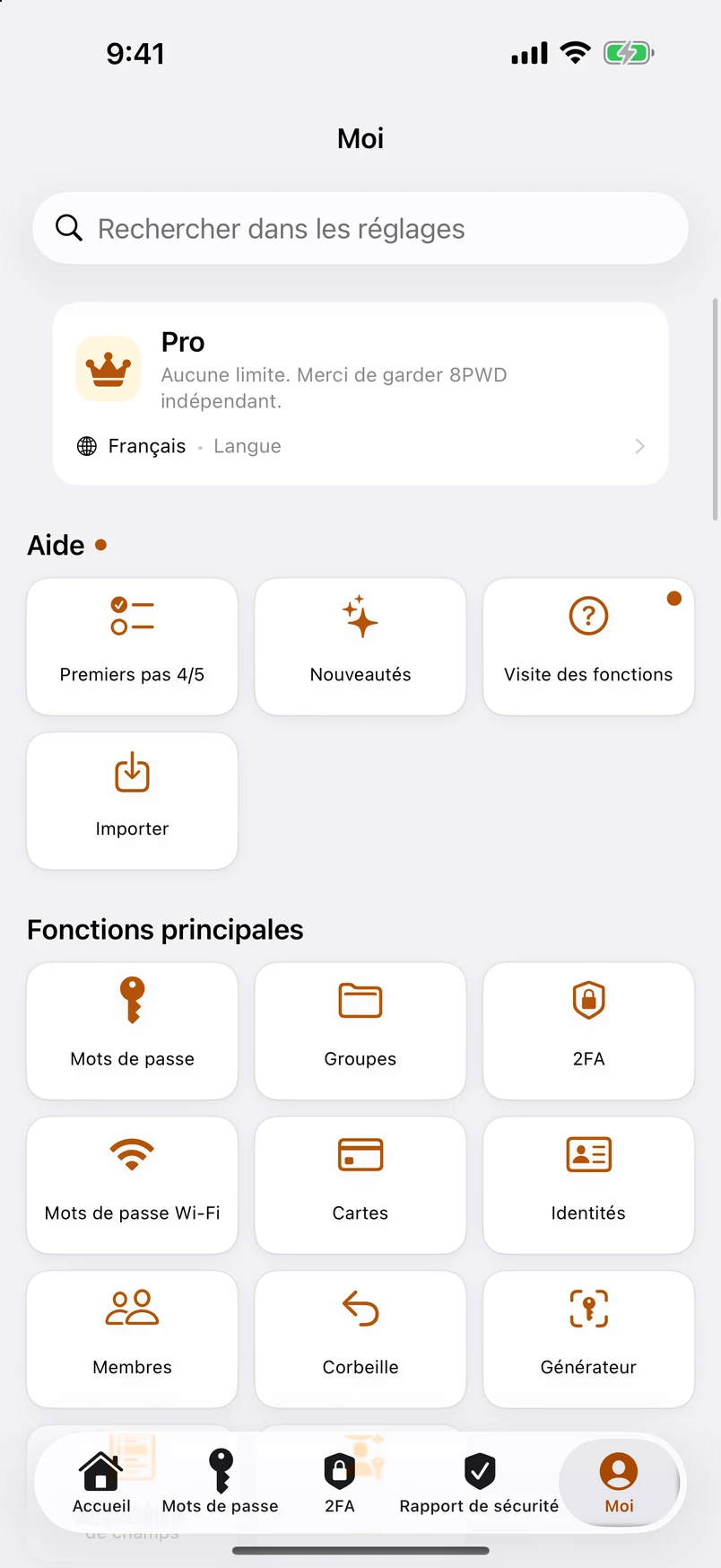 Moi : chaque fonction en six groupes