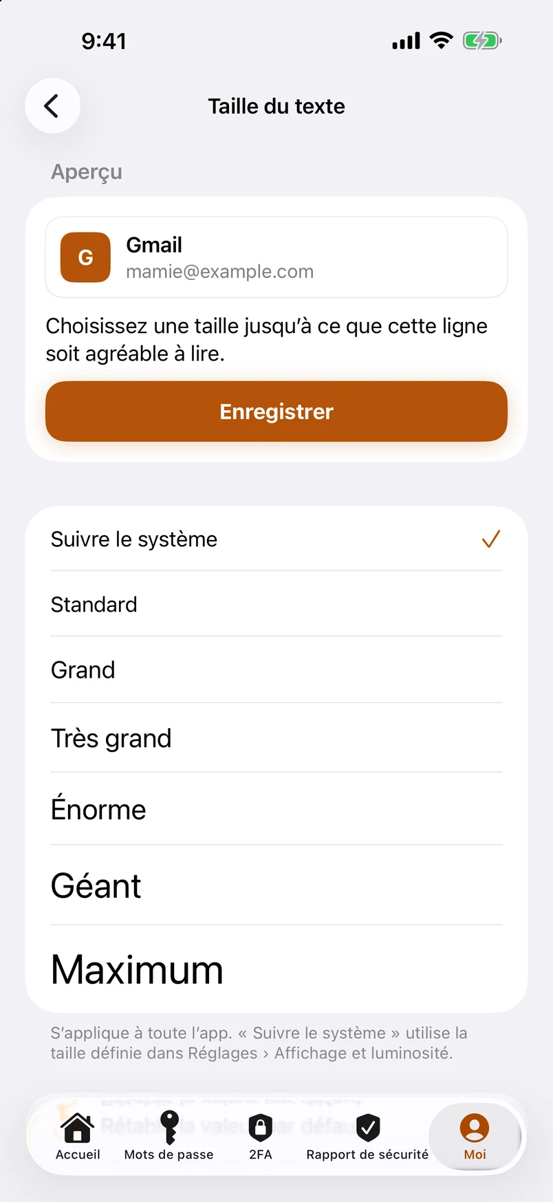 Taille du texte pour toute l’app