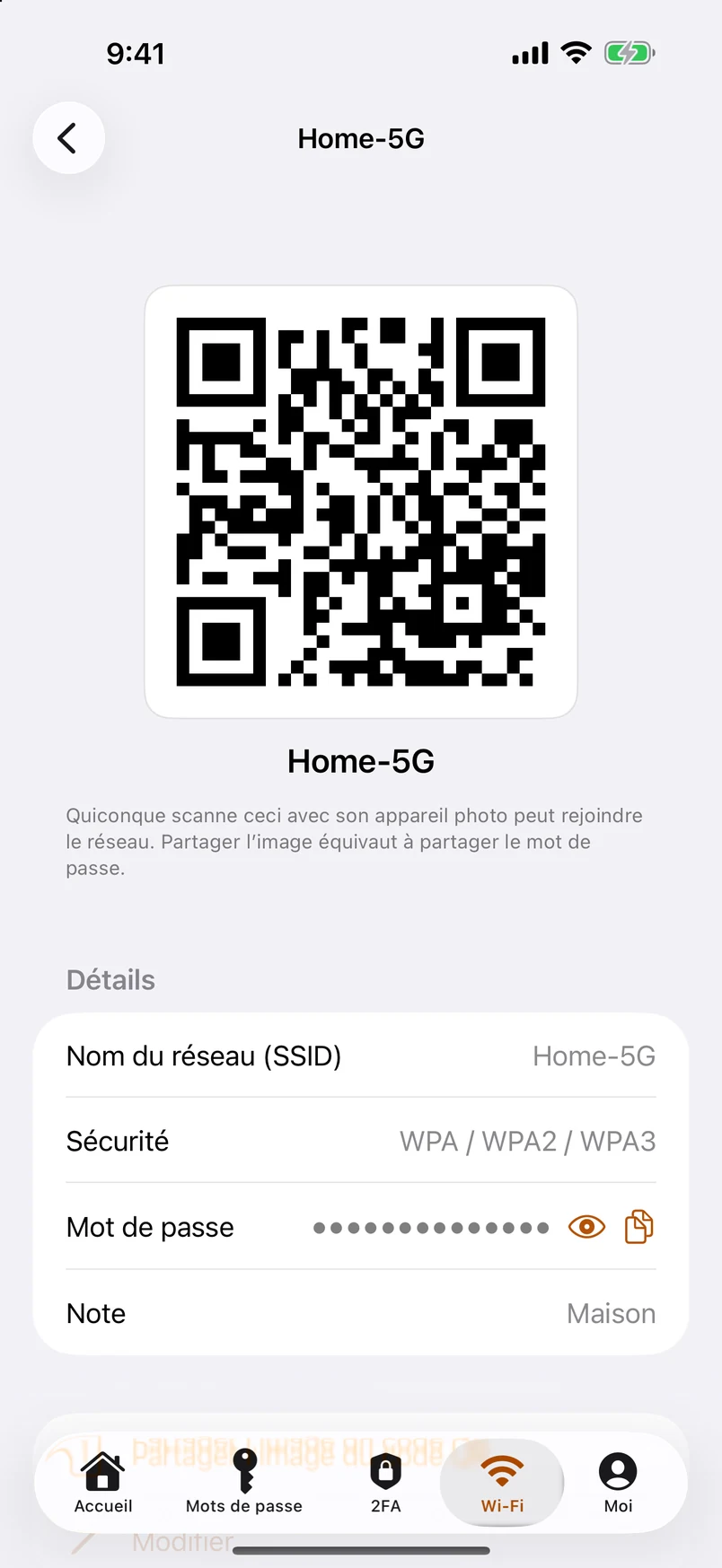 Un code QR par réseau — on scanne, on est connecté