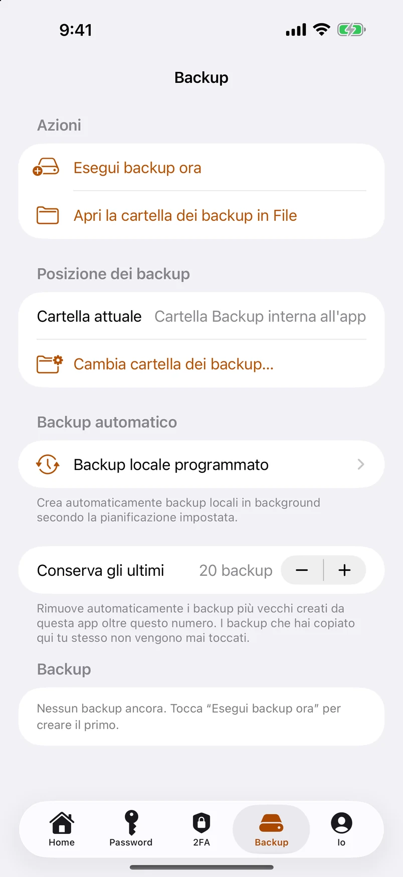 Backup locali programmati