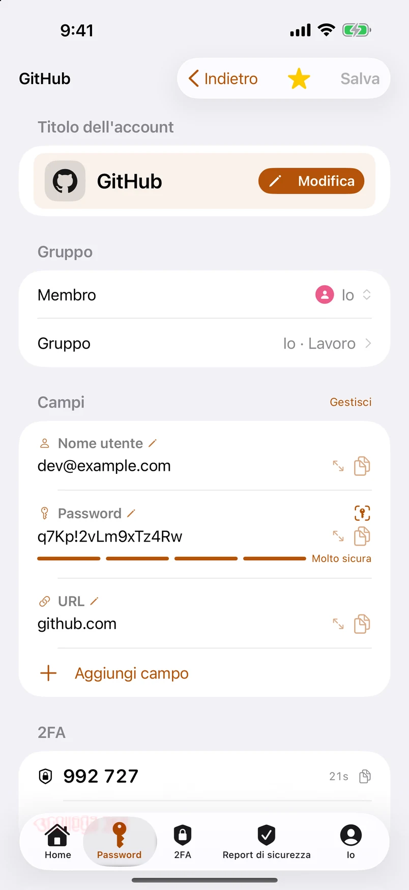 Dettaglio: membro, gruppo, ogni titolo di campo modificabile