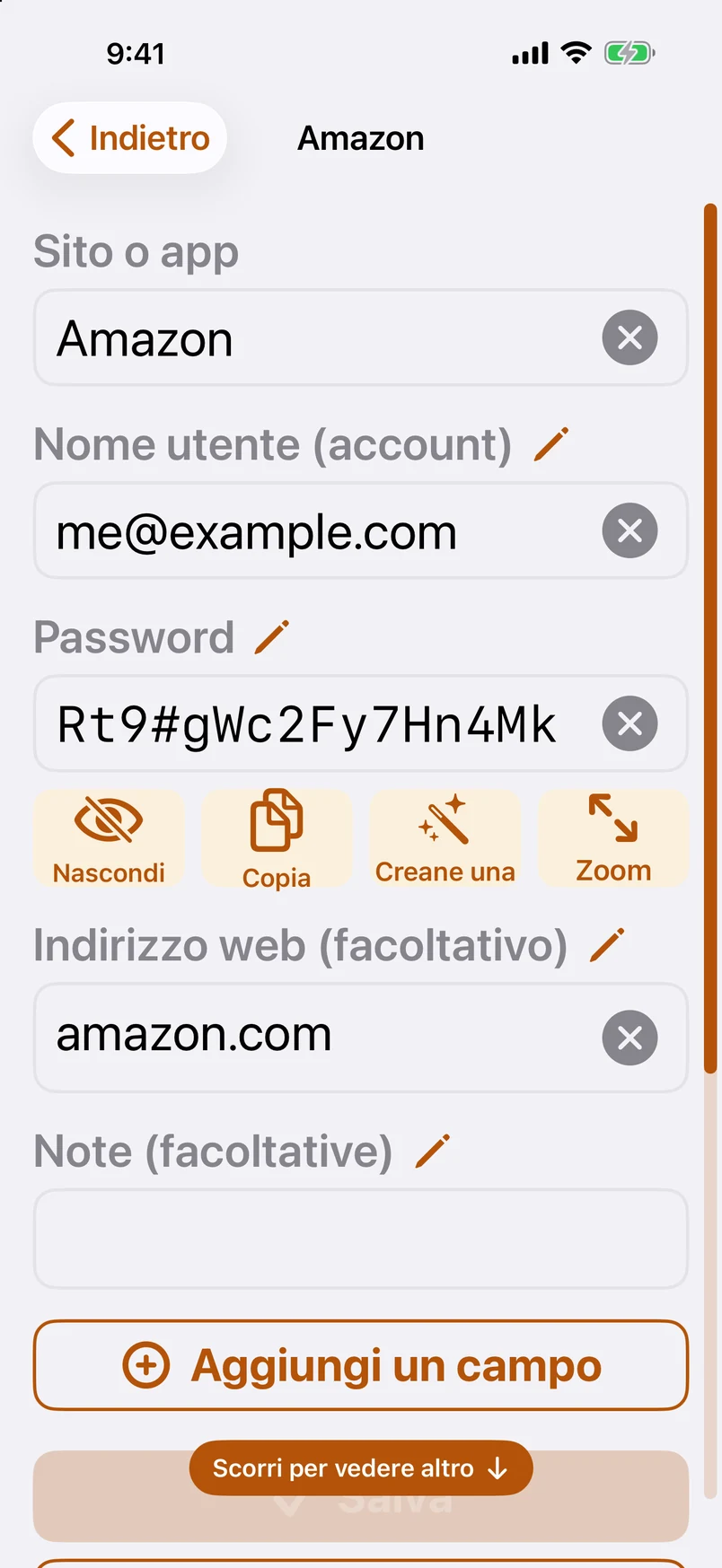 Modalità semplice: una password, una schermata